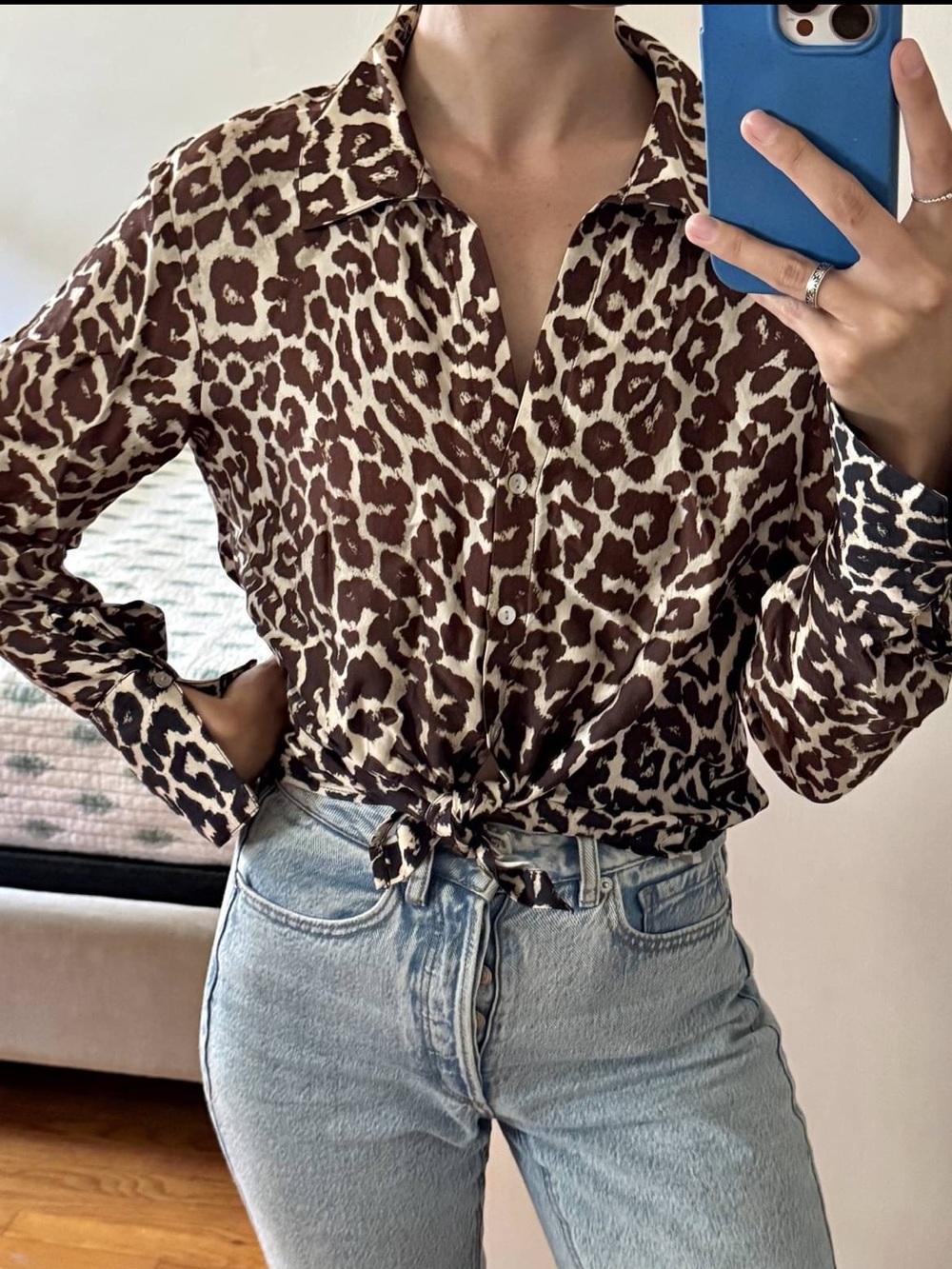 Anthropologie cloth & stone Brown and Cream Leopard Button-Down Shirt